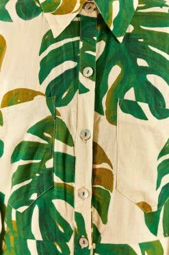 FARM RIO White Monstera Long Sleeve Romper