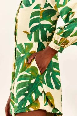 FARM RIO White Monstera Long Sleeve Romper