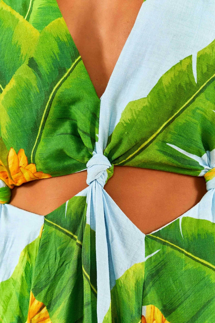 FARM RIO Blue Fresh Bananas Cut-Out Midi Dress