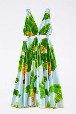 FARM RIO Blue Fresh Bananas Cut-Out Midi Dress