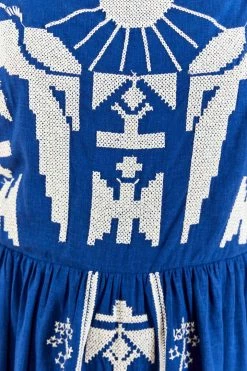 FARM RIO Navy Macaw Embroidered Maxi Dress