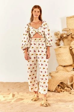 FARM RIO Mixed Cross Stitch Flowers Crop Top New In