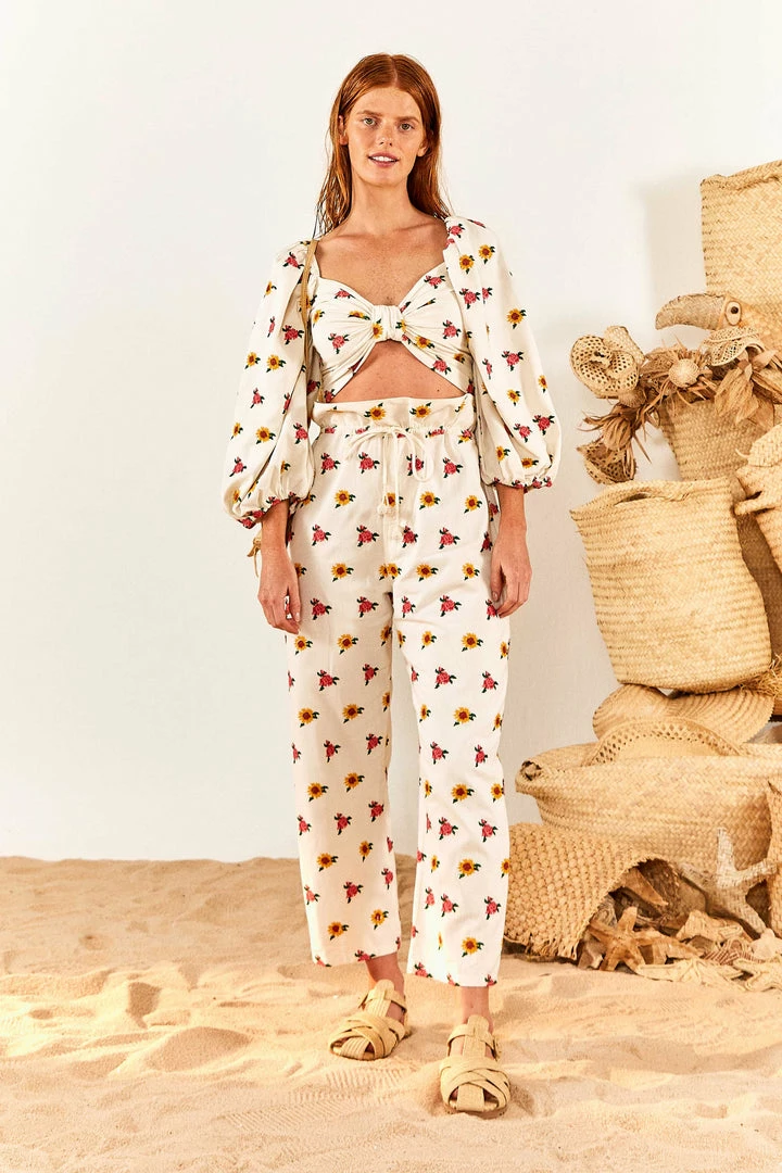 FARM RIO Mixed Cross Stitch Flowers Crop Top New In