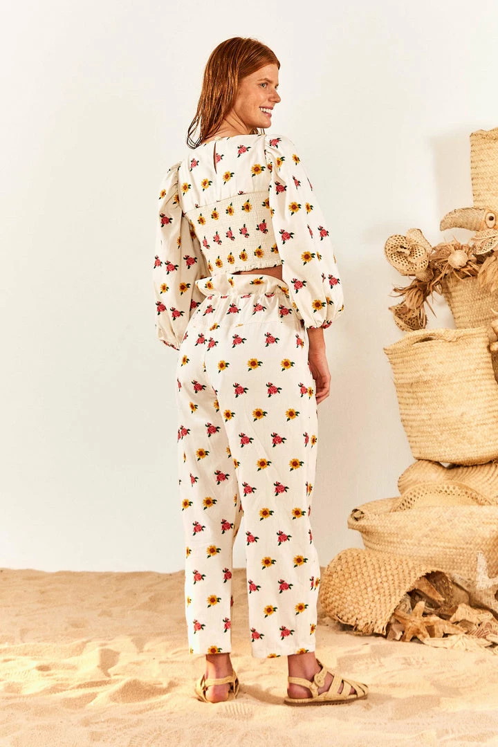 FARM RIO Mixed Cross Stitch Flowers Crop Top New In