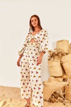 FARM RIO Mixed Cross Stitch Flowers Pants New In