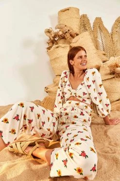 FARM RIO Mixed Cross Stitch Flowers Pants New In