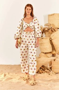 FARM RIO Mixed Cross Stitch Flowers Pants New In