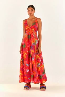 FARM RIO New In Red Good Vibes V Neck Maxi Dress