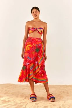 FARM RIO New In Red Good Vibes Wrap Skirt