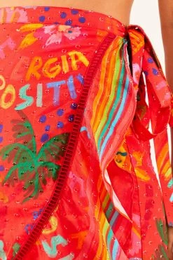 FARM RIO New In Red Good Vibes Wrap Skirt
