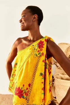 FARM RIO New In Yellow Flower Dream One Shoulder Blouse