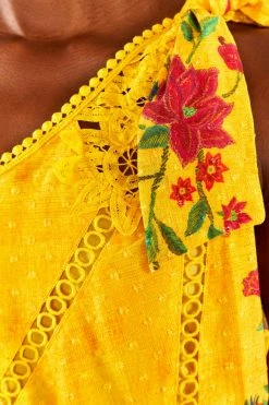 FARM RIO New In Yellow Flower Dream One Shoulder Blouse