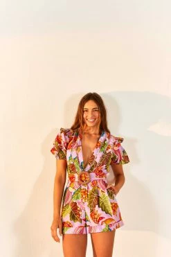 FARM RIO New In Lilac Beaks & Bananas V Neck Romper