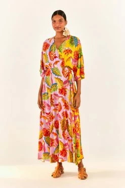 FARM RIO New In Mixed Beaks & Bananas Maxi Wrap Dress