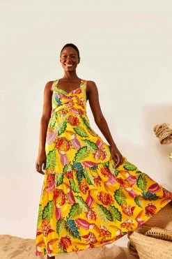 FARM RIO Yellow Beaks & Bananas Maxi Dress