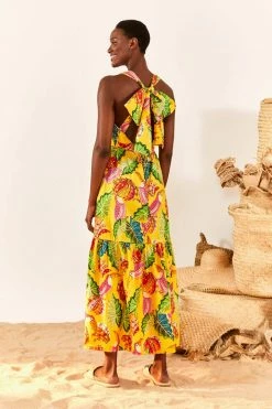 FARM RIO Yellow Beaks & Bananas Maxi Dress