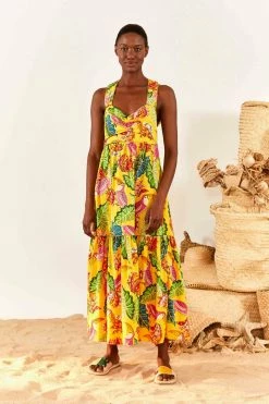 FARM RIO Yellow Beaks & Bananas Maxi Dress