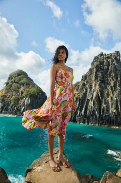 FARM RIO Lilac Beaks & Bananas Midi Dress New In