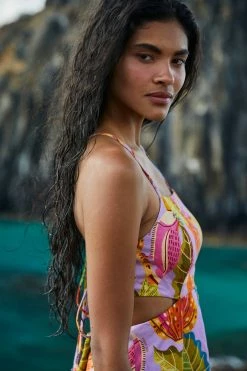 FARM RIO Lilac Beaks & Bananas Midi Dress New In