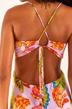 FARM RIO Lilac Beaks & Bananas Midi Dress New In