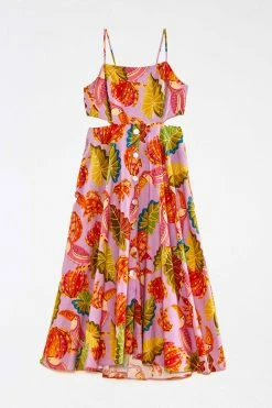 FARM RIO Lilac Beaks & Bananas Midi Dress New In