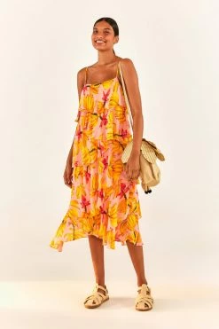 FARM RIO New In Banana Taste Ruffle Midi Dress