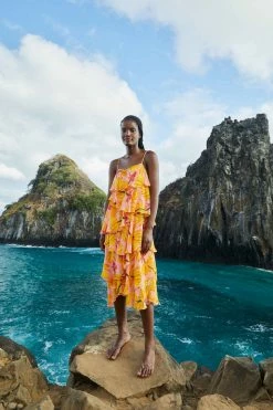 FARM RIO New In Banana Taste Ruffle Midi Dress