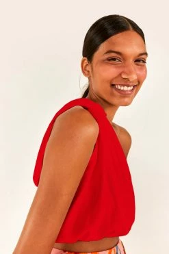 FARM RIO The Red One-Shoulder Knot Top New In