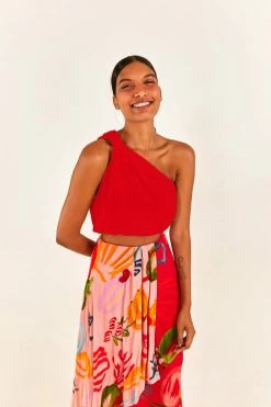 FARM RIO The Red One-Shoulder Knot Top New In