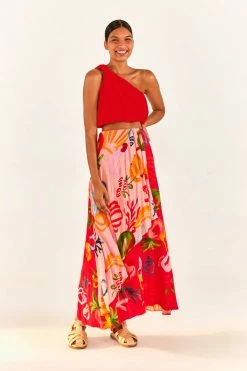 FARM RIO The Red One-Shoulder Knot Top New In