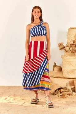 FARM RIO New In Blue Stripes Twisted Top