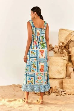 FARM RIO New In Tropical Tiles Square Neck Maxi Dress