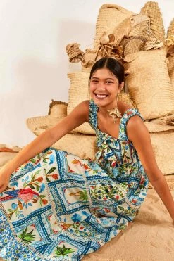 FARM RIO New In Tropical Tiles Square Neck Maxi Dress