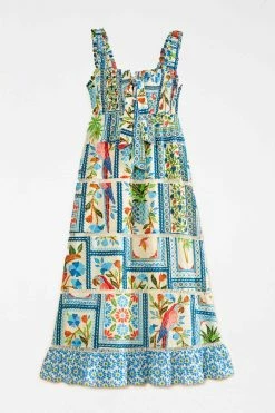 FARM RIO New In Tropical Tiles Square Neck Maxi Dress