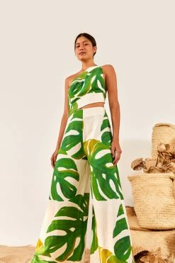 FARM RIO White Monstera One Shoulder Jumpsuit