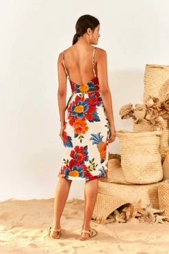 FARM RIO New In White Pineapple Flowers Midi Dress