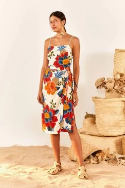 FARM RIO New In White Pineapple Flowers Midi Dress