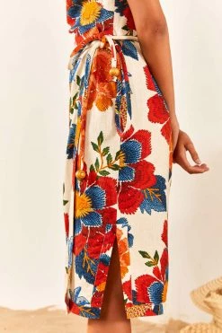 FARM RIO New In White Pineapple Flowers Midi Dress