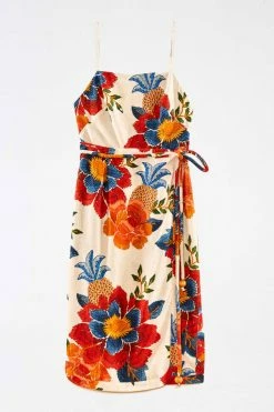 FARM RIO New In White Pineapple Flowers Midi Dress