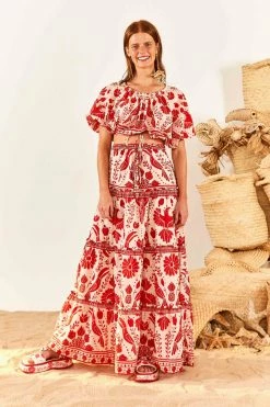 FARM RIO Jungle Flow Tiered Maxi Skirt New In