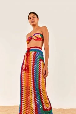 FARM RIO New In Striped Scarf Crochet Midi Skirt