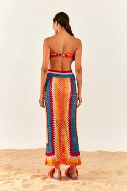 FARM RIO New In Striped Scarf Crochet Midi Skirt