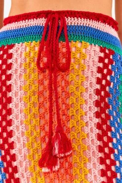 FARM RIO New In Striped Scarf Crochet Midi Skirt