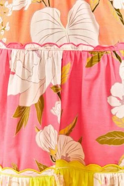 FARM RIO Mixed Neon Garden Tiered Midi Dress