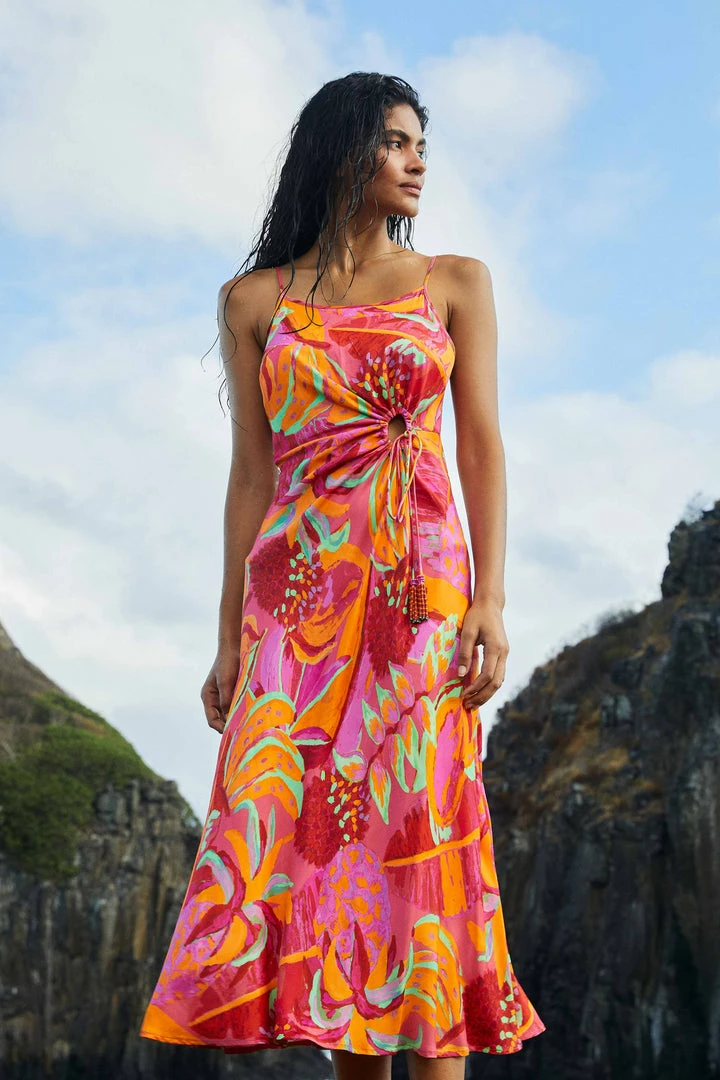 FARM RIO Fruit Brush Cut Out Midi Dress