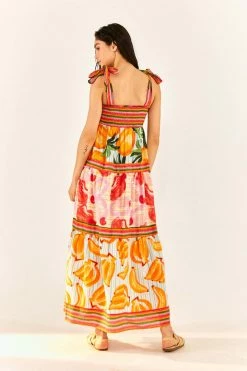 FARM RIO Fruits Scarves Tiered Maxi Dress New In