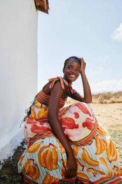 FARM RIO Fruits Scarves Tiered Maxi Dress New In