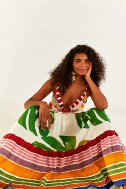 FARM RIO Mixed Picnic V Neck Maxi Dress New In