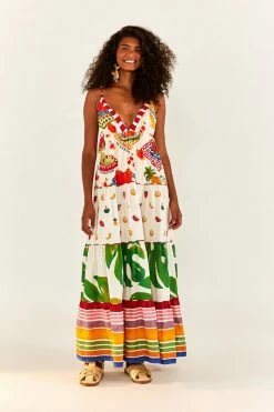FARM RIO Mixed Picnic V Neck Maxi Dress New In