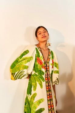 FARM RIO Fresh Forest Scarf V Neck Midi Dress New In